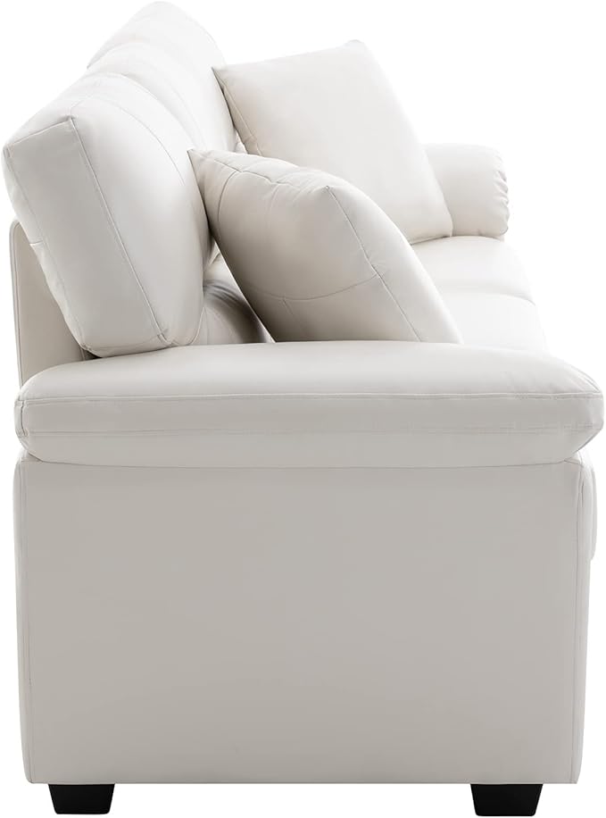Morden Fort Faux Leather Chair and 3 Seater Sofa Set, Modern Luxury Furniture with Removable and Easy to Clean Cushions, Skin-Friendly Wide Arm for Living Room Apartment Office Lounge, White
