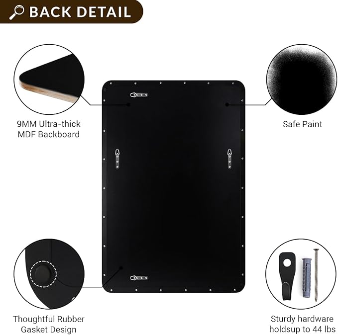 ANDY STAR 36”x48” Black Bathroom Mirror, Wall Mirror for Bathroom, Rounded Rectangle Mirror in Premium Stainless Steel Metal Frame Hangs Horizontal Or Vertical (Matte Black)