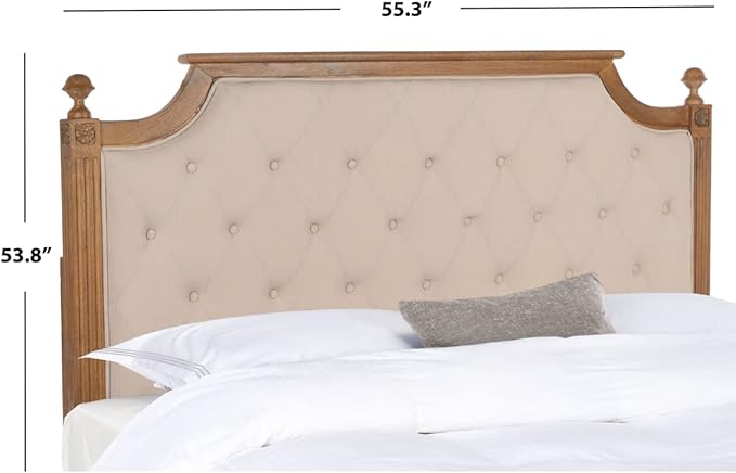 SAFAVIEH Home Collection Tufted Headboard, FULL - Linen, Beige/Rustic Oak