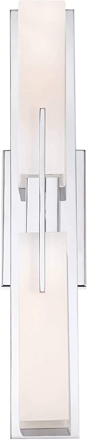 Possini Euro Design Midtown Mid Century Modern Wall Mount Light Chrome Silver Metal 23 1/2" Wide 2-Light Vanity Fixture Rectangular White Glass Shades Decor for Bathroom Over Mirror House Home