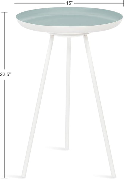 Kate and Laurel Laranya Modern Side Table; 15 x 15 x 23; Blue and White; Chic Minimalist Bedroom Nightstand Table with Hand-Applied Enamel Tabletop