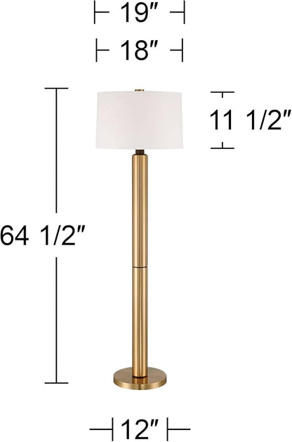 Possini Euro Design Boulevard Modern Glam Luxury 64 1/2" Tall Standing Floor Lamp Column Warm Gold Metal Living Room Bedroom House Reading Office Home Decor Entryway Dining Indoor White Drum Shade
