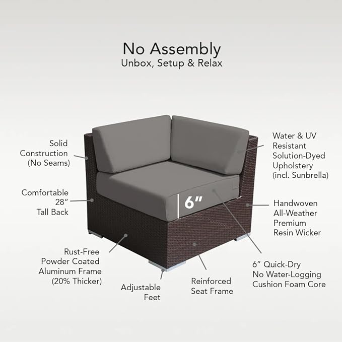 Ohana 7-Piece Outdoor Gray Patio Furniture Sectional Conversation Set with 6-inch Rainshield Water Protection Gray Cushions - No Assembly with Free Patio Cover