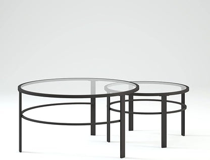Henn&Hart Round Nested Coffee Table in Blackened Bronze, Coffee Table coffee tables for living room, studio apartment essentials, 36" Wide