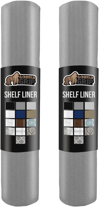 GORILLA GRIP Slip Resistant Drawer and Shelf Liner 2 Pack, Non Adhesive Water Resistant, Easy Clean and Trim, Smooth Surface Liners for Kitchen Cabinet, Shelves, Drawers, Pantry, 12 in x 10 FT, Gray