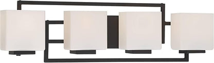 Possini Euro Design Modern Wall Light Black Hardwire 29" 4-Light Fixture Opal White Rectangular Geometric Glass Shade for Bedroom Bathroom Bedside Vanity Living Room Home Mirror Hallway Dining