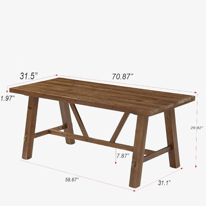 LITTLE TREE 70.87" Long Large Wood Desks, Solid Wood Office Desk, Farmhouse Executive Computer Desk, Home Office Workstaticon, Work Writing Table, Rustic Brown