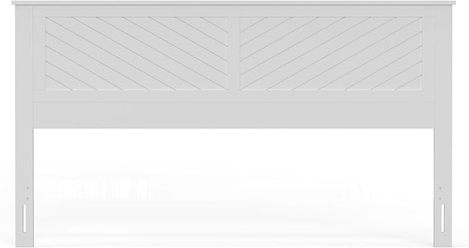Serene Poplar Wood King Size Headboard in White, Modern Farmhouse Panel with Chevron Scoring, Casual Coastal Style, Easy Assembly, Quality Materials