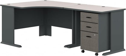 Bush Business Furniture Series A 48W Corner Desk with 36W Return and Mobile File Cabinet in Slate and White Spectrum