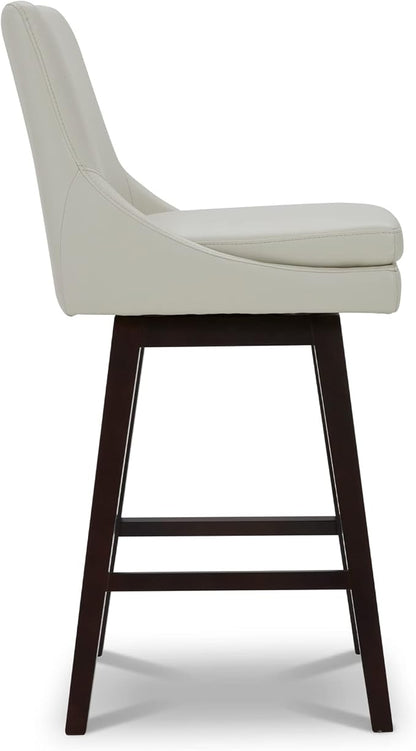 CHITA Bar Height Swivel Barstool with Back Set of 2, FSC Certified Upholstered Bar Stool, 30.7" H Seat Height, PU Leather in Creamy Gray
