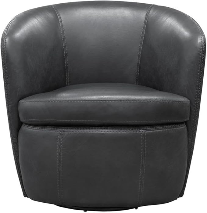 Pemberly Row Set of 2 Vintage Slate All Italian Leather Swivel Club Chair