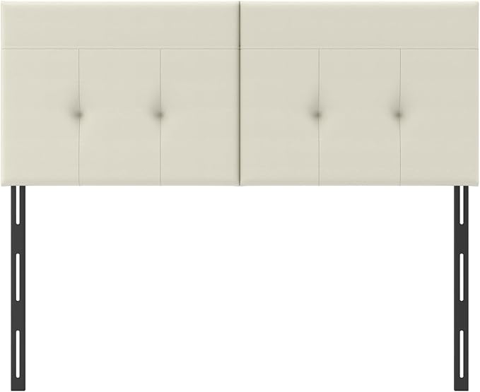 King Headboard Only with Adjustable Metal Legs, Faux Leather Upholstered Headboard King Size, Modern Stylish Headboard with Sunken Dot Design, Sturdy Bed Headboard for Bedroom, Ivory