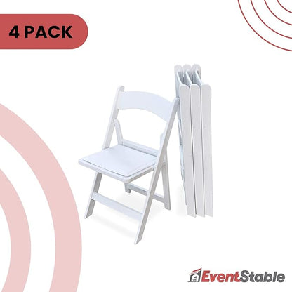 EventStable Titan PRO Resin White Indoor/Outdoor Lightweight Vinyl Padded Folding Chair for Weddings Parties Events - 4 Pack