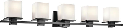 KICHLER Tully 40.25" 5-Light Vanity Light with Satin Etched Cased Opal Glass in Black for Over a Vanity, Soft Modern Style, (40.25" x 6.5" x 7"), 45193BK