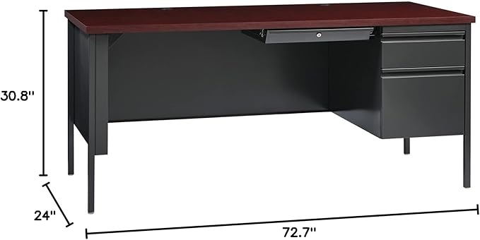 Lorell Single Right Pedestal Desk, Mahogany, 66 by 30 by 29-1/2-Inch
