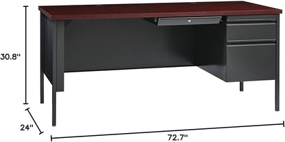 Lorell Single Right Pedestal Desk, Mahogany, 66 by 30 by 29-1/2-Inch