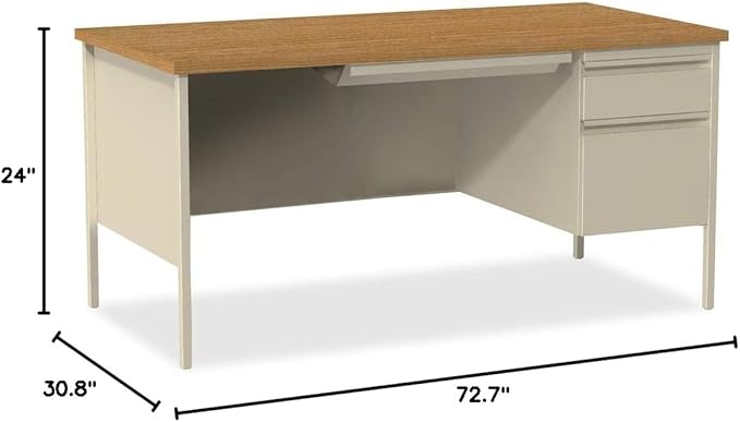 Lorell Single Right Pedestal Desk, Putty Oak, 66 by 30 by 29-1/2-Inch