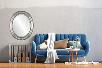 OVALCREST Oval Beveled Wall Mirror for Home Decor - Florence Style - Silver Shade - 28" x 22"