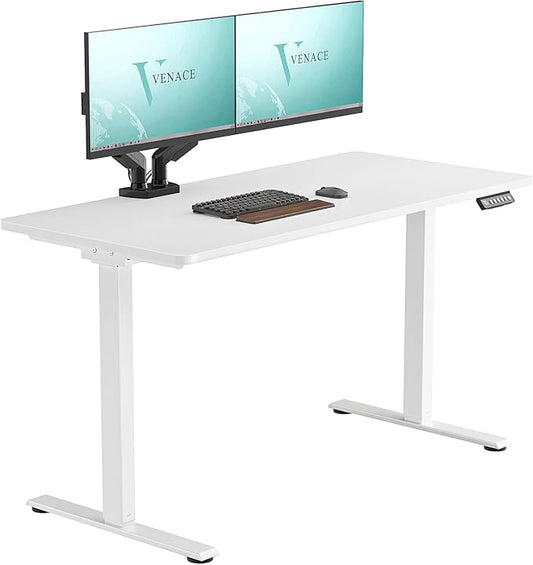 Dual Motor Electric Standing Desk with One Piece Desktop, 48 x 24 Inch Adjustable Height Sit to Stand Up Desk for Home Office, Work & Study, White Frame & White Desktop (2 Packages)