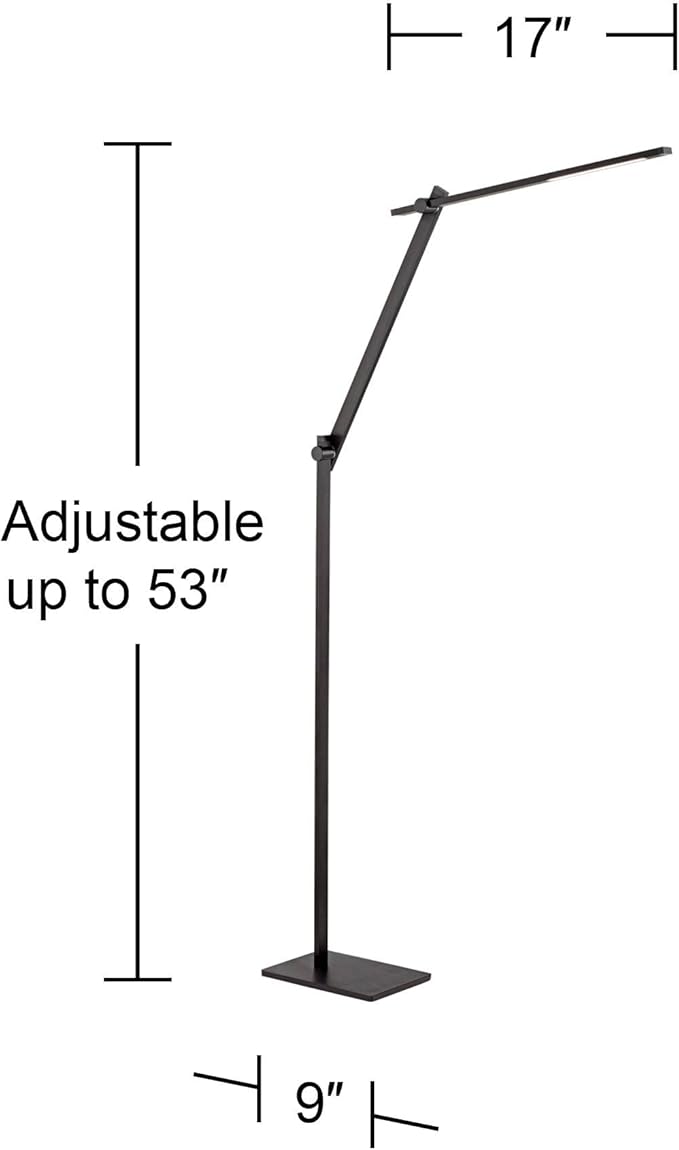 Possini Euro Design Barrett Modern Minimalist Task Floor Lamp LED Standing Base Adjustable 53" Tall Anodized Black Metal Touch On Off Decor for Living Room Reading House Bedroom Home