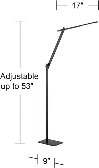 Possini Euro Design Barrett Modern Minimalist Task Floor Lamp LED Standing Base Adjustable 53" Tall Anodized Black Metal Touch On Off Decor for Living Room Reading House Bedroom Home