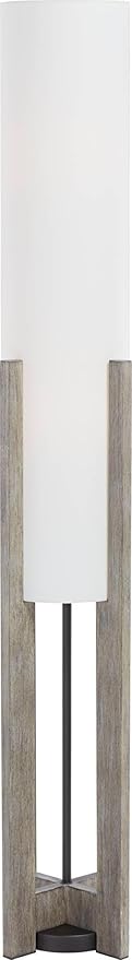 Possini Euro Design Arrista Modern 63" Tall Standing Floor Lamp Cylinder Foot Switch Wood Gray Wash Finish Living Room Bedroom House Reading Office Home Decor Entryway Dining Indoor White Shade