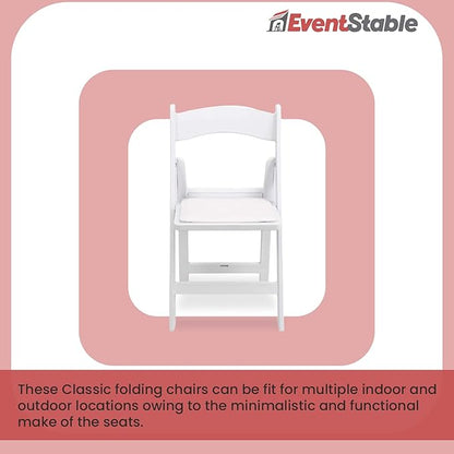 EventStable Titan PRO Resin White Indoor/Outdoor Lightweight Vinyl Padded Folding Chair for Weddings Parties Events - 50 Pack