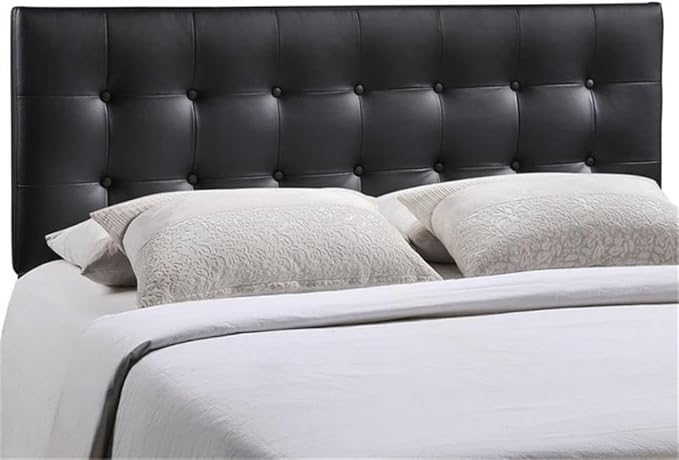 Hawthorne Collections Contemporary Tufted Button Faux Leather Upholstered Queen Headboard in Black