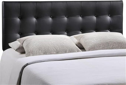 Hawthorne Collections Contemporary Tufted Button Faux Leather Upholstered Queen Headboard in Black