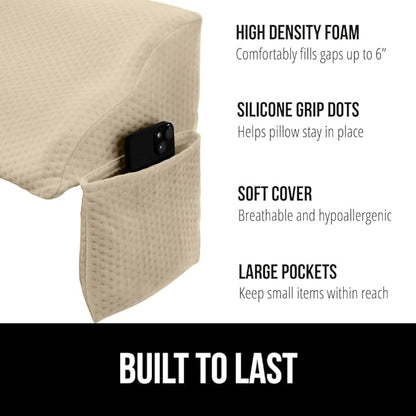 GORILLA GRIP Patent Pending King Bed Wedge Pillow Headboard Gap Filler, US Designed, Comfortable Supportive High Density Foam Pillows, Stay in Place Gripping Dots, Wedges Between Mattress, Cream
