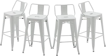 HAOBO Home Modern Industrial Metal Stool [Set of 4] for Indoor/Outdoor Dining Chair (24", Low Back White)