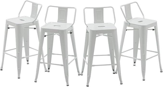 HAOBO Home Modern Industrial Metal Stool [Set of 4] for Indoor/Outdoor Dining Chair (30", Low Back White)