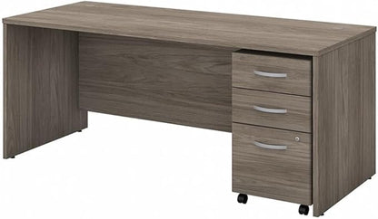 Pemberly Row Engineered Wood 72W x 30D Office Desk w/Drawers in Modern Hickory