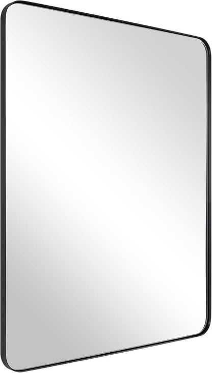 ANDY STAR Wall Mirror for Bathroom, 24x36 Inch Black Bathroom Mirror, Stainless Steel Metal Frame with Rounded Corner, Rectangle Glass Panel Wall Mounted Mirror Decorative for Bathroom