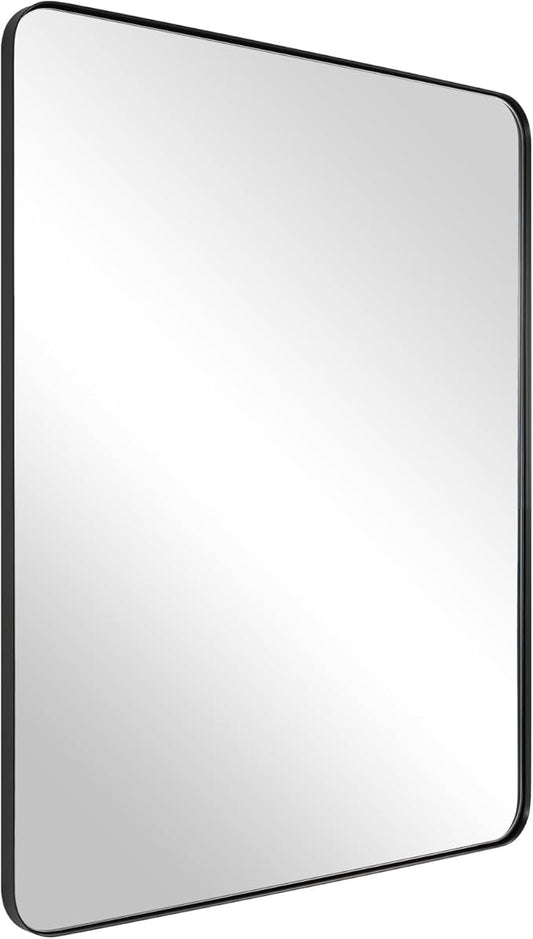 ANDY STAR Wall Mirror for Bathroom, 24x36 Inch Black Bathroom Mirror, Stainless Steel Metal Frame with Rounded Corner, Rectangle Glass Panel Wall Mounted Mirror Decorative for Bathroom