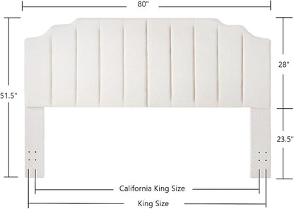 24KF White Teddy Fabric Tufted King Upholstered Headboard, Modern Vertical Channel Design California King Headboard with Stepped Silhouette Top Edge,6026-K-Teddy White