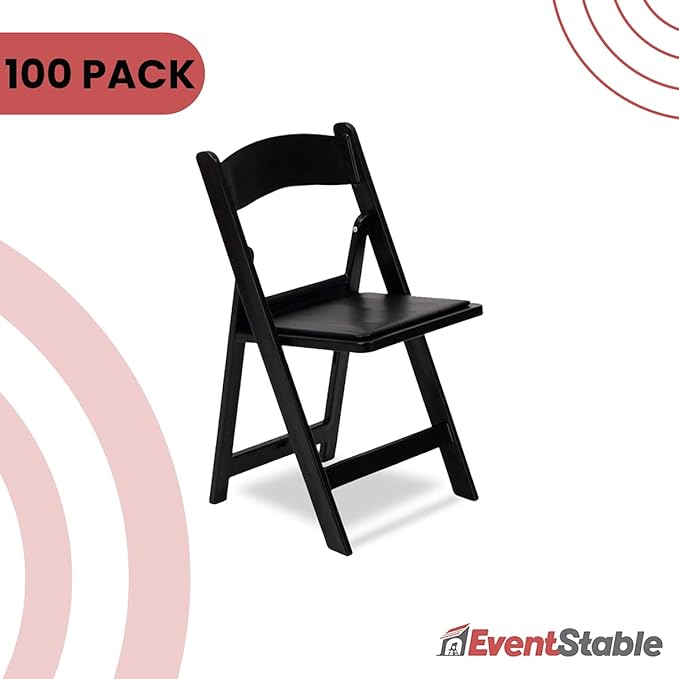 EventStable Titan PRO Resin Folding Chair - Black Indoor/Outdoor Lightweight Foldable Chair - Vinyl Padded Folding Chair for Weddings Parties Events - 100 Pack