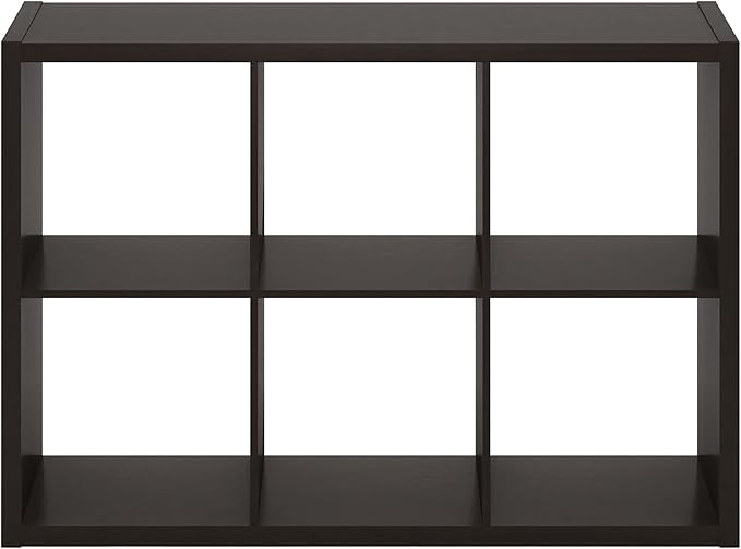 Furinno CUBICLE Book Shelf, 6-Cube Thick Frame Bookshelf, Horizontally & Vertically Reversible Bookcase with Open Back, 14.6 x 43.8 x 30, for Living Room, Bedroom, Home Office, Black Dark Oak
