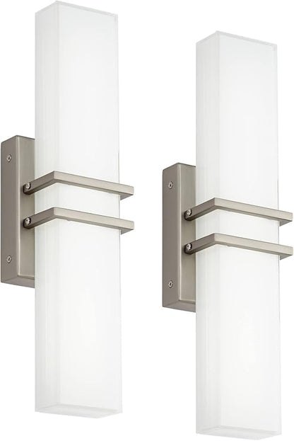 Possini Euro Design Exeter Modern Wall Lights Set of 2 Brushed Nickel Silver Hardwired 4 1/2" LED Fixture White Rectangular Glass Shade for Bedroom Bathroom Vanity Living Room Home Hallway Dining