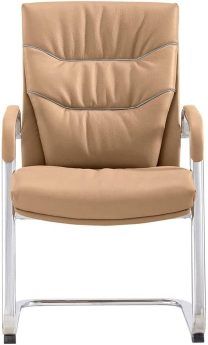 ZURI Modern Carnegie Leather and Chrome Side Chair with Aluminum Base - Beige
