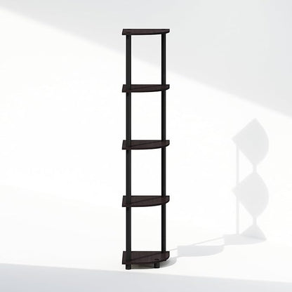Furinno Turn-N-Tube Corner Shelf, 5-Tier Corner Display Rack, Shelving Unit, for Organization and Storage, Living Room, Home Office, Garage, Bedroom, Dark Walnut