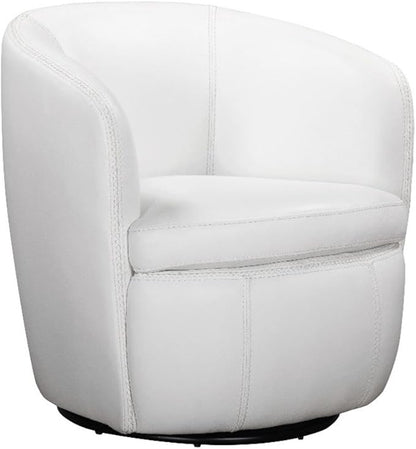 Pemberly Row Traditional All Italian Leather Swivel Club Chair in White