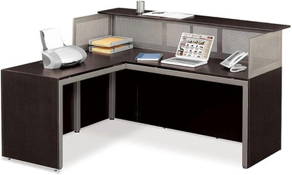 nbf signature series L Shaped Computer Desk for Office Ergonomic Corner Desk with Reversible Return Working PC Desk in Gray Laminate Brushed Nickel Steel Frame