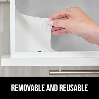 GORILLA GRIP DripGuard Shelf Liner, Non Adhesive Drawer and Kitchen Cabinet Protector, Slip Resistant BPA Free Smooth Surface Plastic Liners for Cabinets, Bathrooms, Closets, 17.5x120 Inch, Light Gray