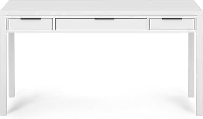 SIMPLIHOME Hollander Desk - 60-Inch Wide Solid Wood Writing Desk in White, Contemporary Home Office Computer Table for Workspace or Study with 2 Drawers and Flip-Down Keyboard Tray