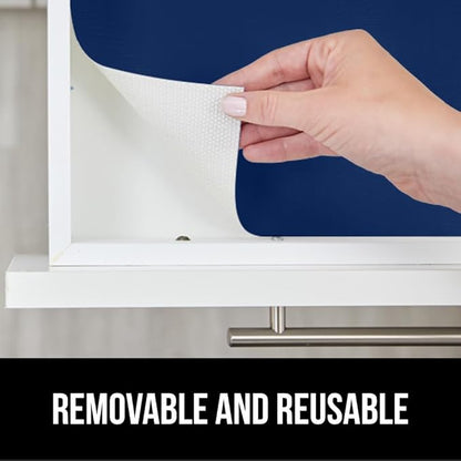 GORILLA GRIP DripGuard Shelf Liner, Non Adhesive Drawer and Kitchen Cabinet Protector, Slip Resistant BPA Free Smooth Surface Plastic Liners for Cabinets, Bathrooms, Closets, 17.5x240 Inch, Navy Blue