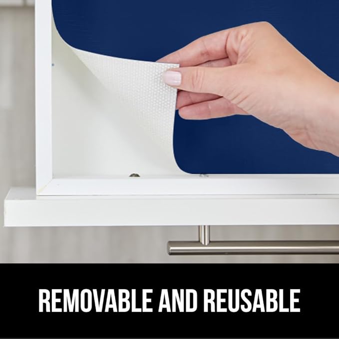 GORILLA GRIP DripGuard Shelf Liner, Non Adhesive Drawer and Kitchen Cabinet Protector, Slip Resistant BPA Free Smooth Surface Plastic Liners for Cabinets, Bathrooms, Closets, 12x240 Inch, Navy Blue
