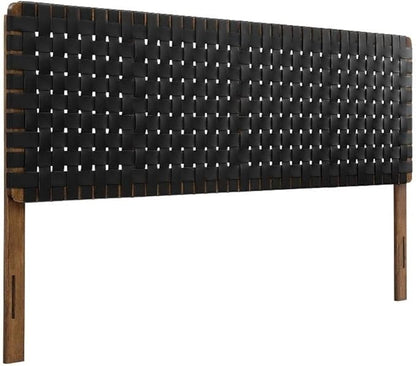 Pemberly Row Weave Vegan Leather King Headboard in Walnut Black
