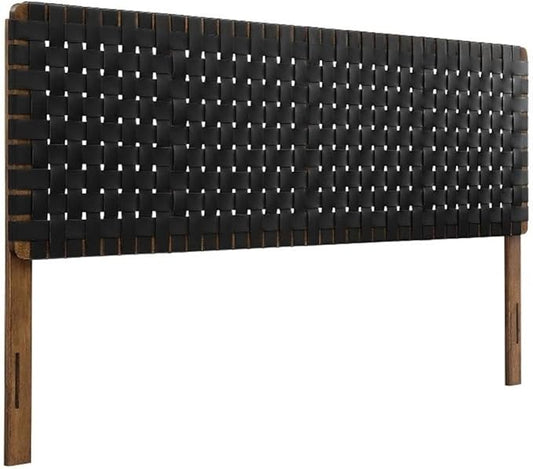 Pemberly Row Weave Vegan Leather King Headboard in Walnut Black