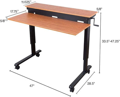 Stand Up Desk Store Crank Adjustable Two Tier Standing Desk with Heavy Duty Steel Frame (Black Frame/Teak Top, 48" Wide)